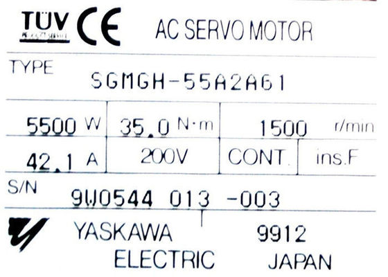 Servo motor industrial 5500W 42.1A de SGMGH-55A2A61 Yaskawa 1500r/min feito em Japão