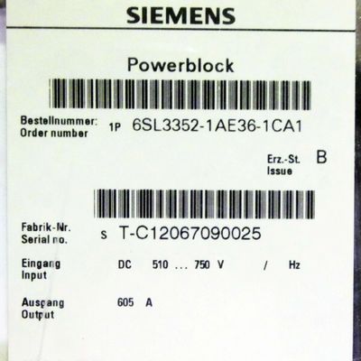 Siemens 6SL3352-1AE38-4CA1 510-750 VDC 840 ampères ENVERNIZOU a BARRA do CONDUTOR dos CONJUNTOS