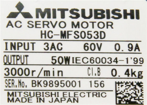 Original novo industrial do servo motor da C.A. de Mitsubishi 50W HC-MFS053D 0.9A 51V