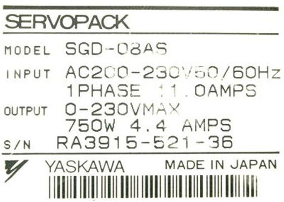 Bloco servo industrial entrado de SGDE-08AS Yaskawa movimentação servo elétrica 1phase 11.0AMPS