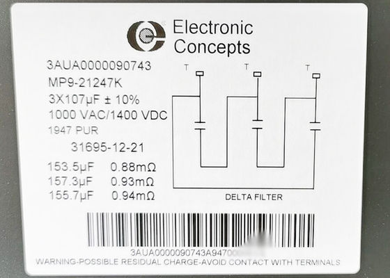 3AUA0000090743 107UF/1000VAC CAPACITOR DE FILME MP9-21247K PARTES DE AUTORIZAÇÃO