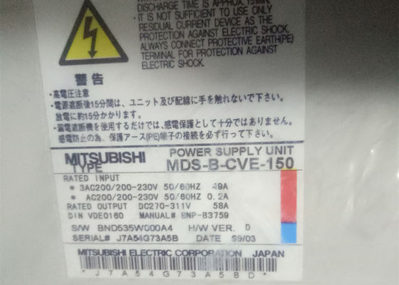 Unidade de alimentação Mitsubishi MDS-B-CVE-150 49AMP 15KW 200-230V para condutor de sistemas MDS-B