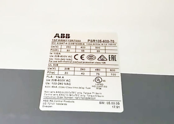 PSR105-600-70 1SFA896115R7000 PSR Softstarter 105A 208-600VAC Novo