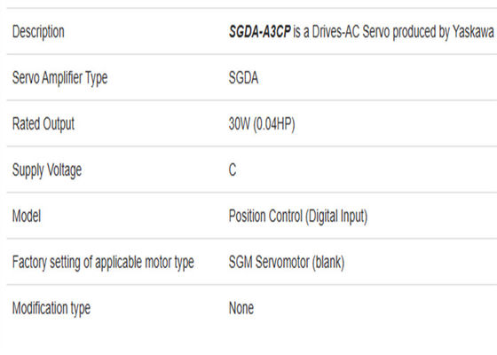 SGDA-A3CP Servo Drives Yaskawa 0,03kw Potência Novo Original
