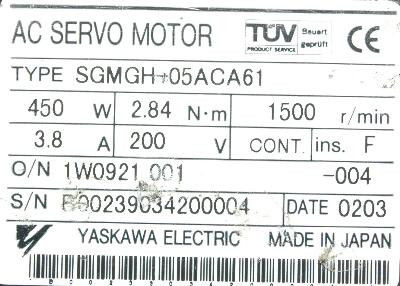 Yaskawa SGMGH-05ACA61 Novo Servomotor Industrial Original