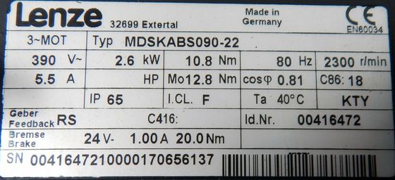 LENZE MDFKABS090-22 Motor elétrico de propósito geral Potência nominal 15KW