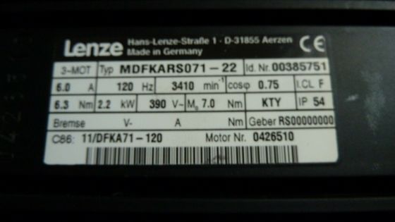 LENZE MDFKARS071-22 Bateria industrial IP65 com velocidade de revolução nominal de 3000