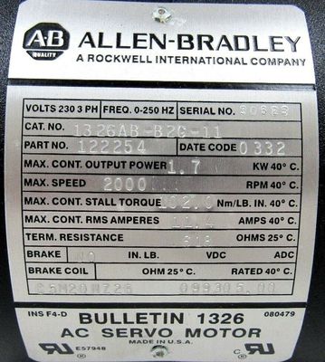 Atualização para AB 1326AB-B2C-11 Torque Plus Series AC Servo Motors para um desempenho ideal