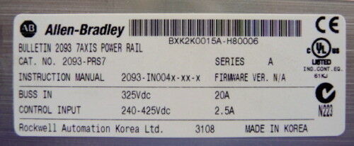 ALLEN-BRADLEY 2093-PRS7 KINETIX 2000 SERVO POWER RAIL 7 SLOTS