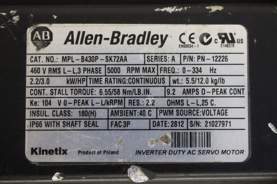 ALLEN-BRADLEY MPL-B430P-SK72AA MP-Série MPL 480V AC Servomotor rotativo
