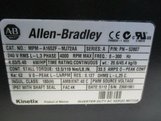 ALLEN-BRADLEY MPM-A1652F-MJ72AA MPM-Série MPM 240V AC Servomotor rotativo