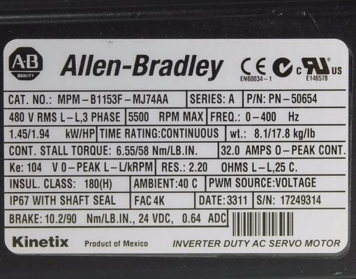 ALLEN-BRADLEY A20B-0007-0361 MP-Série MPM 480V AC Servomotor rotativo