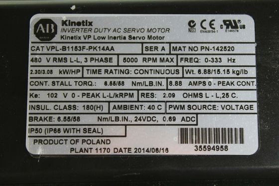 ALLEN-BRADLEY VPL-B1153F-PK14AA Kinetix VP Servomotor de Baixa Inercia