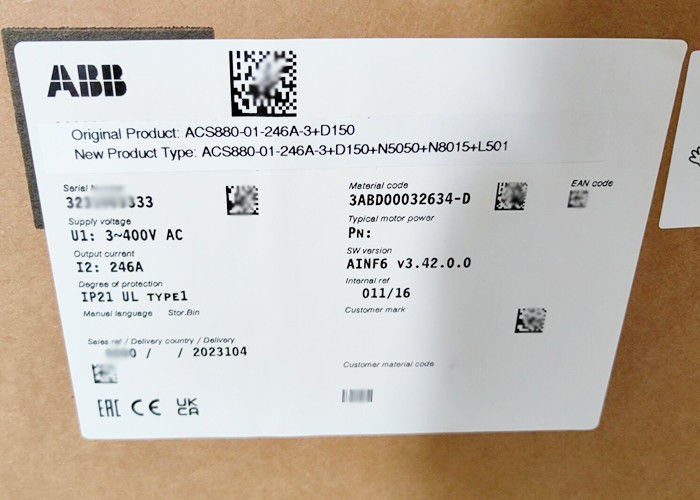 A C.A. da baixa tensão do inversor ACS880 da frequência ACS880-01-246A-3+D150+L501+N5050 conduz 132KW