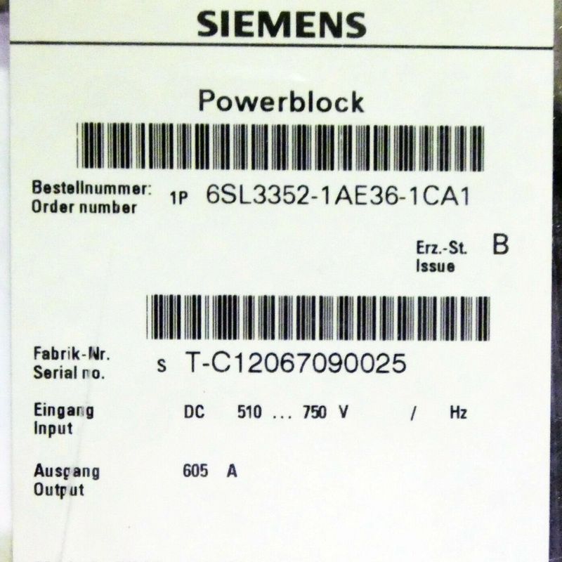 Siemens 6SL3352-1AE38-4CA1 510-750 VDC 840 ampères ENVERNIZOU a BARRA do CONDUTOR dos CONJUNTOS