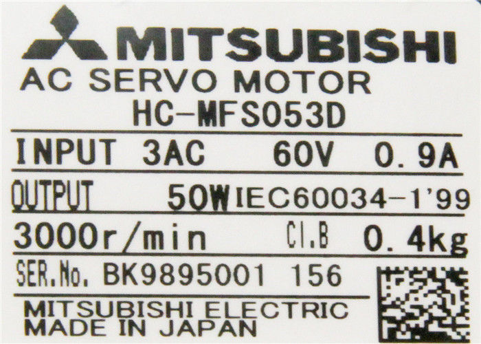 Original novo industrial do servo motor da C.A. de Mitsubishi 50W HC-MFS053D 0.9A 51V