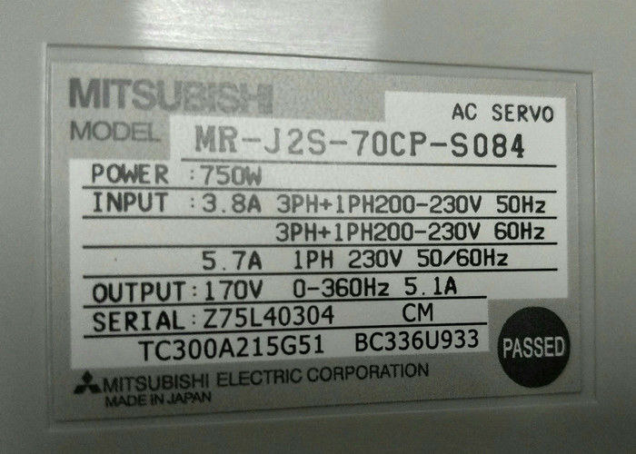 Mitsubishi Industrial Drive MR-J2S-70CP-S084 AC Servo Amplificador 750W Entrada 3.8A 200-230V