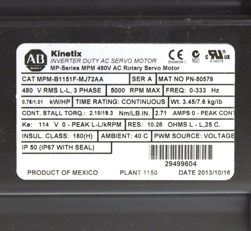 ALLEN-BRADLEY MPM-B1151F-MJ72AA MPM-Série MPM 480V AC Servomotor rotativo
